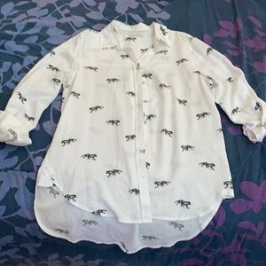 Collared thin button up shirt with black tigers